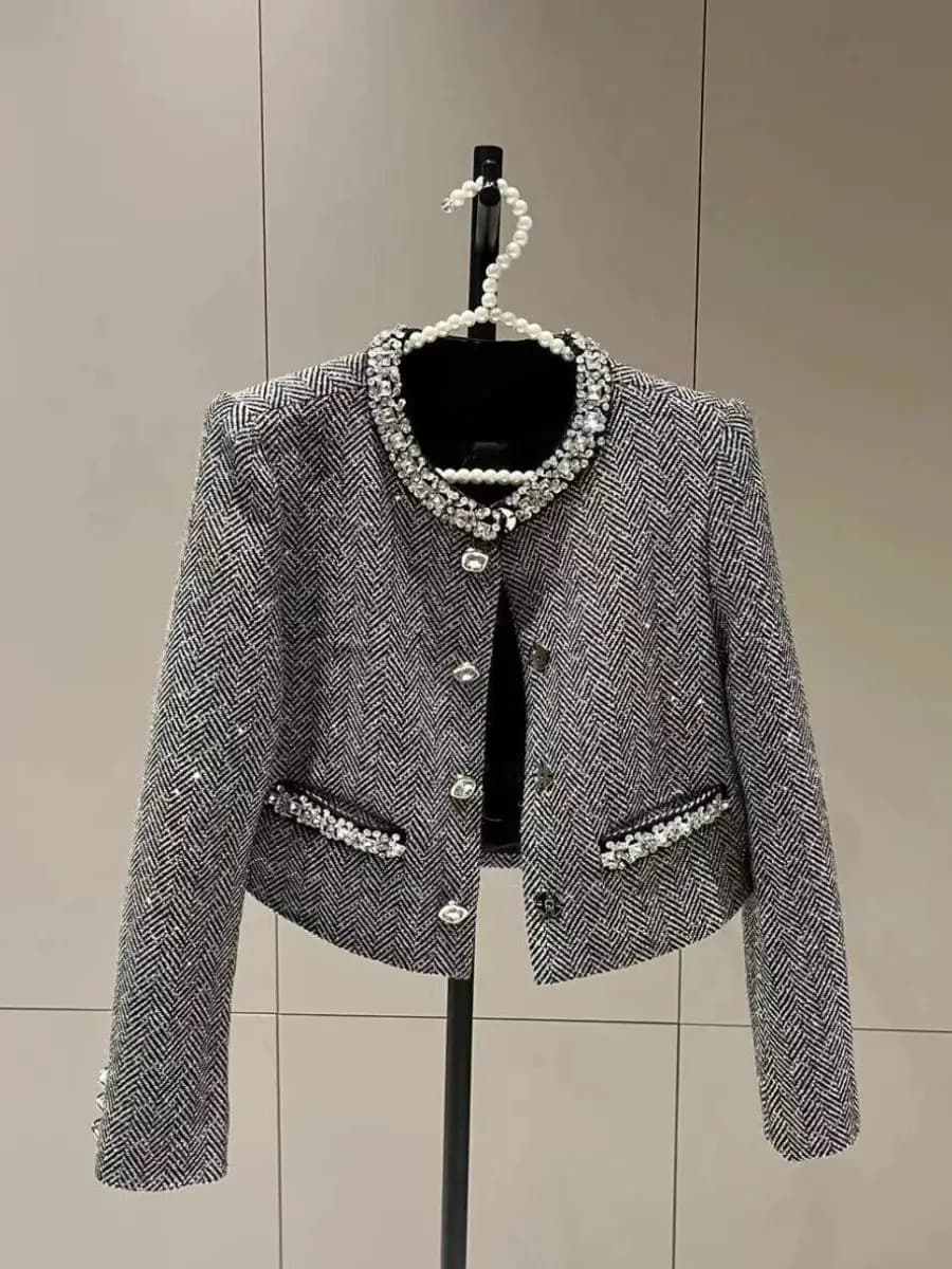 Giacca Corta Trapuntata da Donna, Elegante e Riccamente Decorata, Manica Lunga, Stile Profumato, Moda Autunnale, Nuova Collezione
