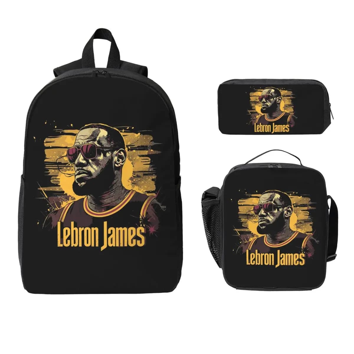 Zaino LeBron James, borsa per libri per studenti, borsa per la scuola, borsa a tracolla per laptop, 3 pezzi, borsa termica per il pranzo, astuccio per matite