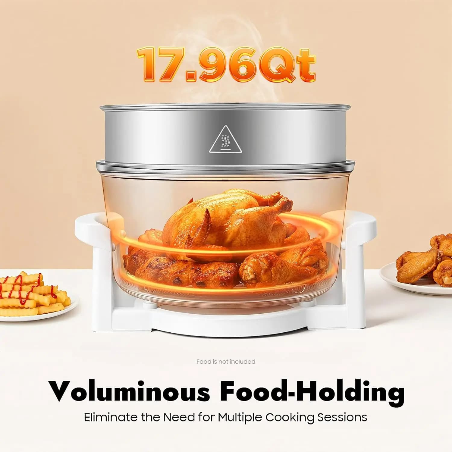 Friggitrice ad Aria Turbo da 18 QT 1400W, Forno a Convezione da Banco con Contenitore in Vetro, Controllo della Temperatura Regolabile per Cucina Domestica