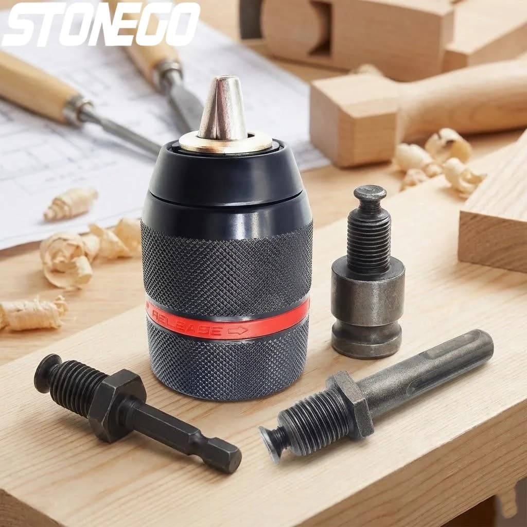 Set di 4 Pezzi Mandrini Autoserranti in Metallo da 2-13mm con Adattatore SDS, Chiave per Avvitatore a Impatto, Set di Accessori di Precisione per Ingegneria