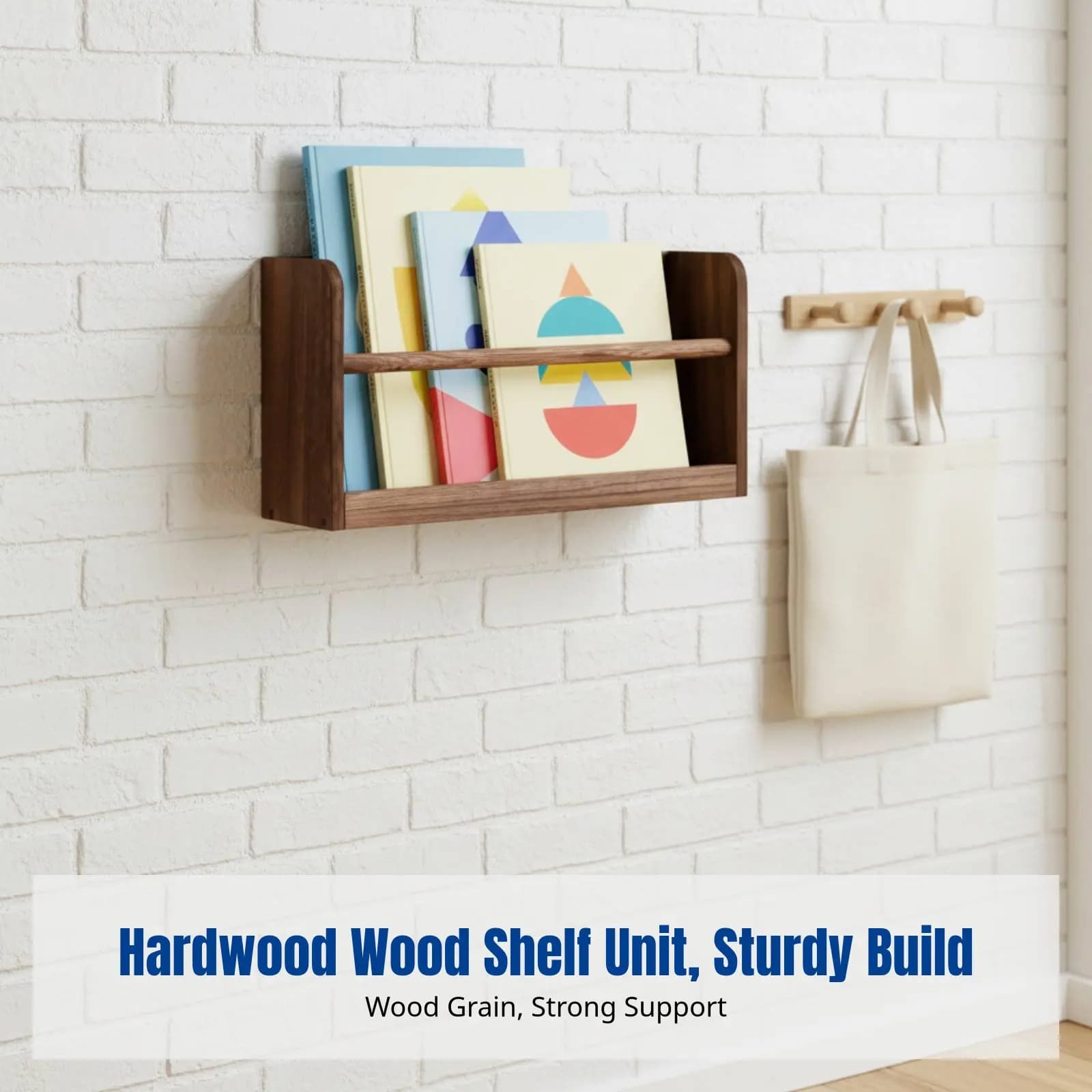 Exhibitor for Books in Wood, Wallet for Books Illustrated for Children, Hanging Minimalist shelf, Magazine Organizer