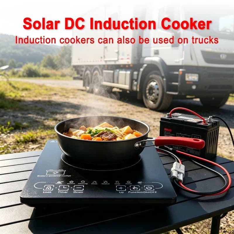 1600W Portable DC Induction Cooker 24V/48V Battery Solar Powered Off-Grid Electric Stove For RV Camping Outdoor Cooking