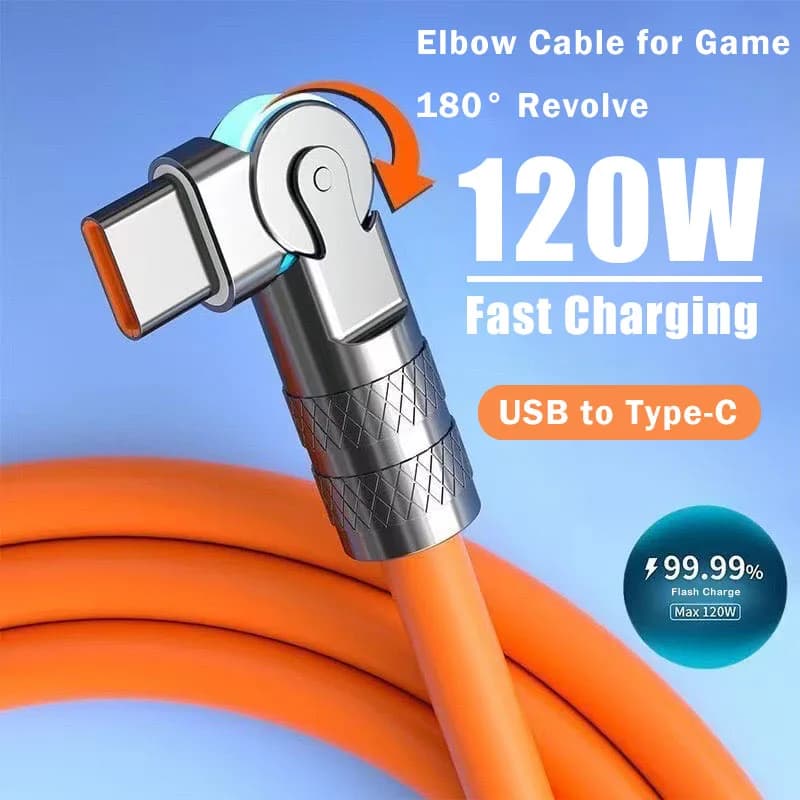 USB cable type C fast charging 120 W 7A Elbow cable with 180 degrees rotation for Xiaomi Redmi Honor Charger Phone Charger USB Cable C