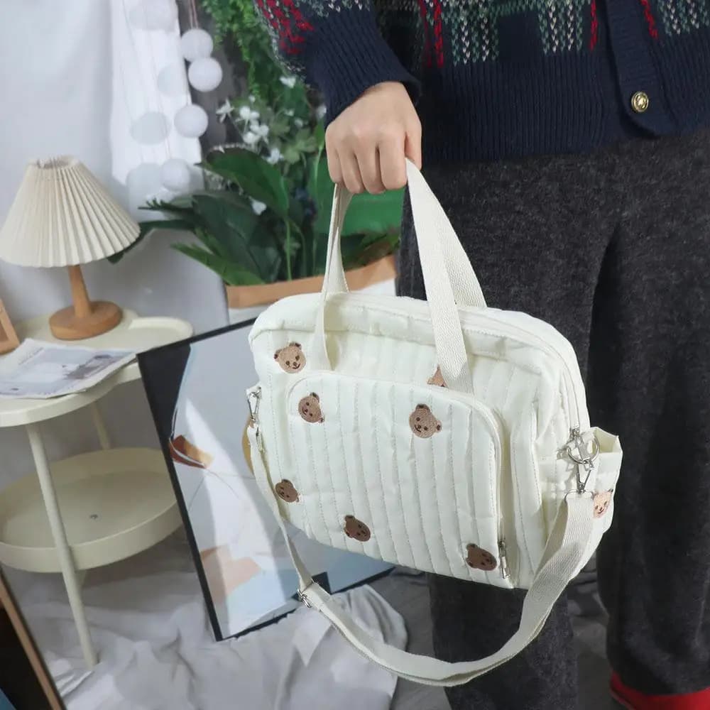 Simple Korean Style Mummy Bag Flower Multi-pocket Single Shoulder Bag Lightweight Bear Baby Diaper Organizer Maternity