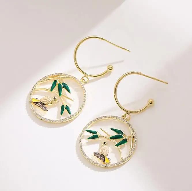 Stylish Round Brid Earrings in Chinese Style, Long Earrings with Stud Earrings for Women's Jewelry, Wedding Earrings