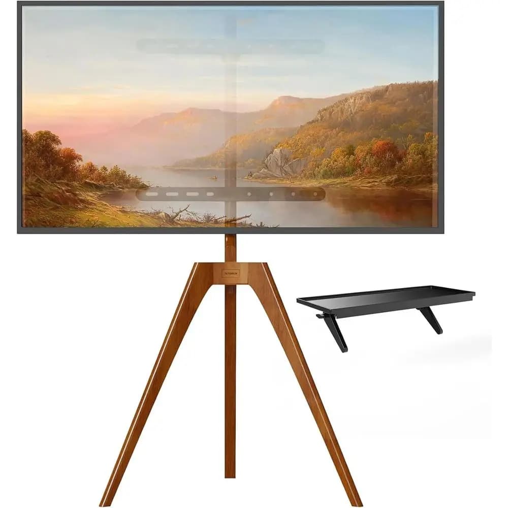 Supporto TV in Legno Premium, Treppiede Regolabile per TV o Supporto per TV LED LCD da 45-65 Pollici, con Ripiano Superiore e Cavo Nascosto Magnetico