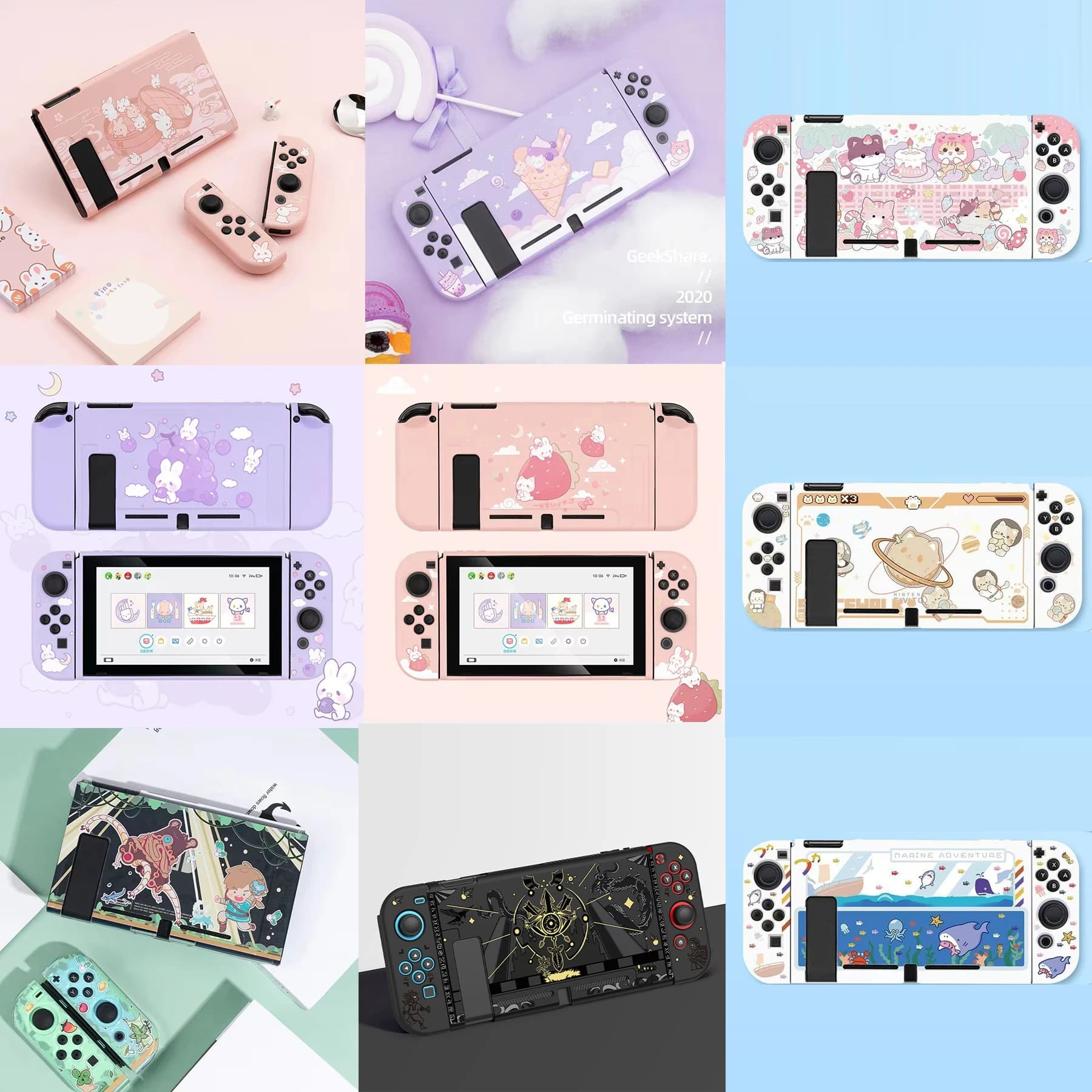 Cute Purple Pink Rabbit Cat custodia protettiva in morbida pelle TPU per Nintendo Switch NS Console Joy-Con Controller custodia Shell Cover