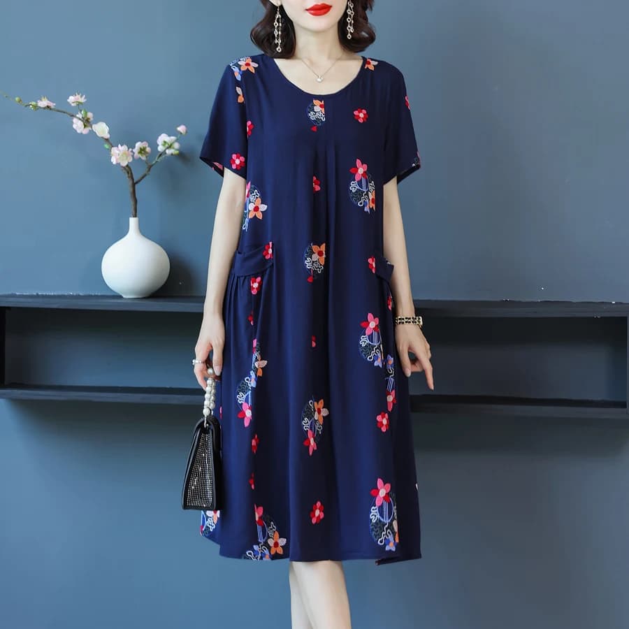 2024 O-Neck Floral Print Boho Dress Short Sleeve Dress Sundress Robe Women Dresses Summer plus size dress