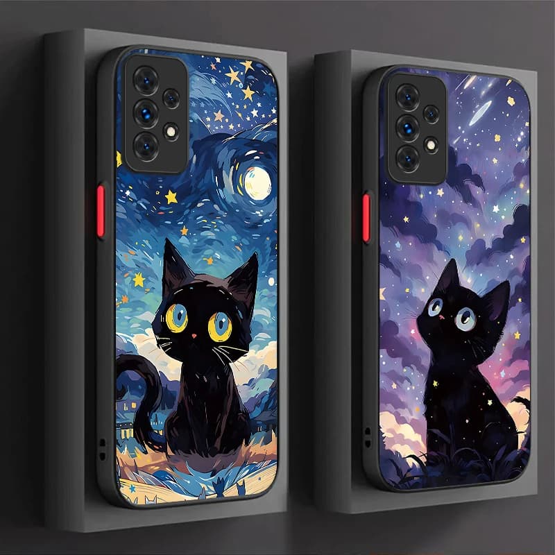 Custodia con Illustrazione Gatto Celeste per Samsung Galaxy A17 A07 A54 A05s A05 A34 A24 A14 A73 A53 A33 A23 A13 A72 A52 A52s A32 A22 A12