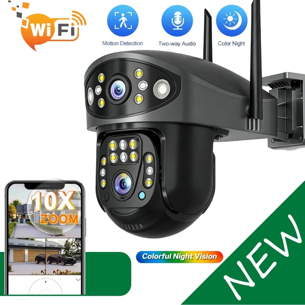 Telecamera di videosorveglianza WIFI 8MP con 2 obiettivi e 3 schermi, rilevamento umano, CCTV per esterni, visione notturna, telecamere di sicurezza e protezione