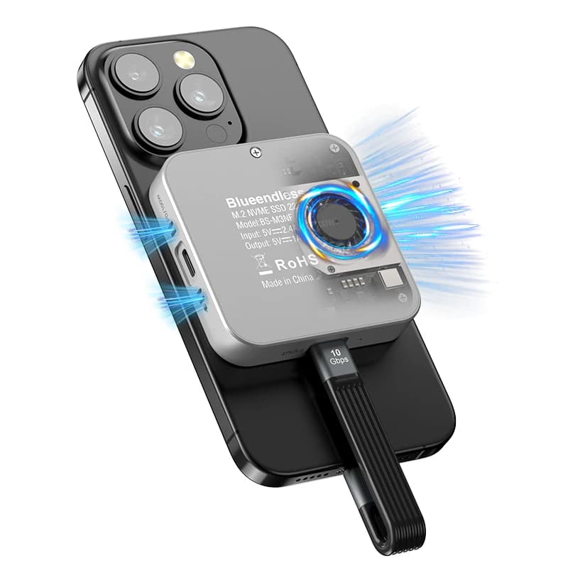 Custodia magnetica M2 2230 2242 USB-C USB C a Mini custodia SSD esterna portatile M.2 NVME con ventola di raffreddamento per iPhone 17/16/15
