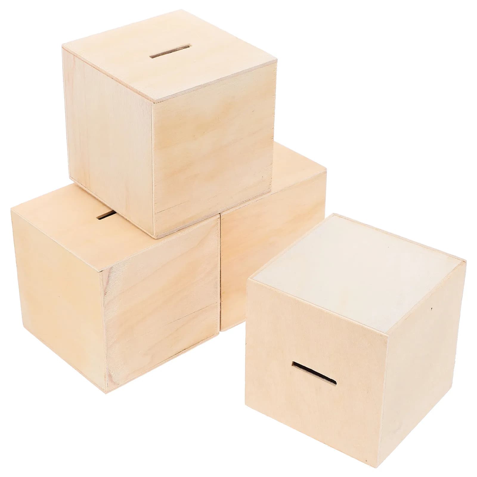 Set di 4 Salvadanai in Legno per Bambini, Contenitore Multifunzione Non Finito per Risparmi, Decorazione e Progetto Fai-da-Te