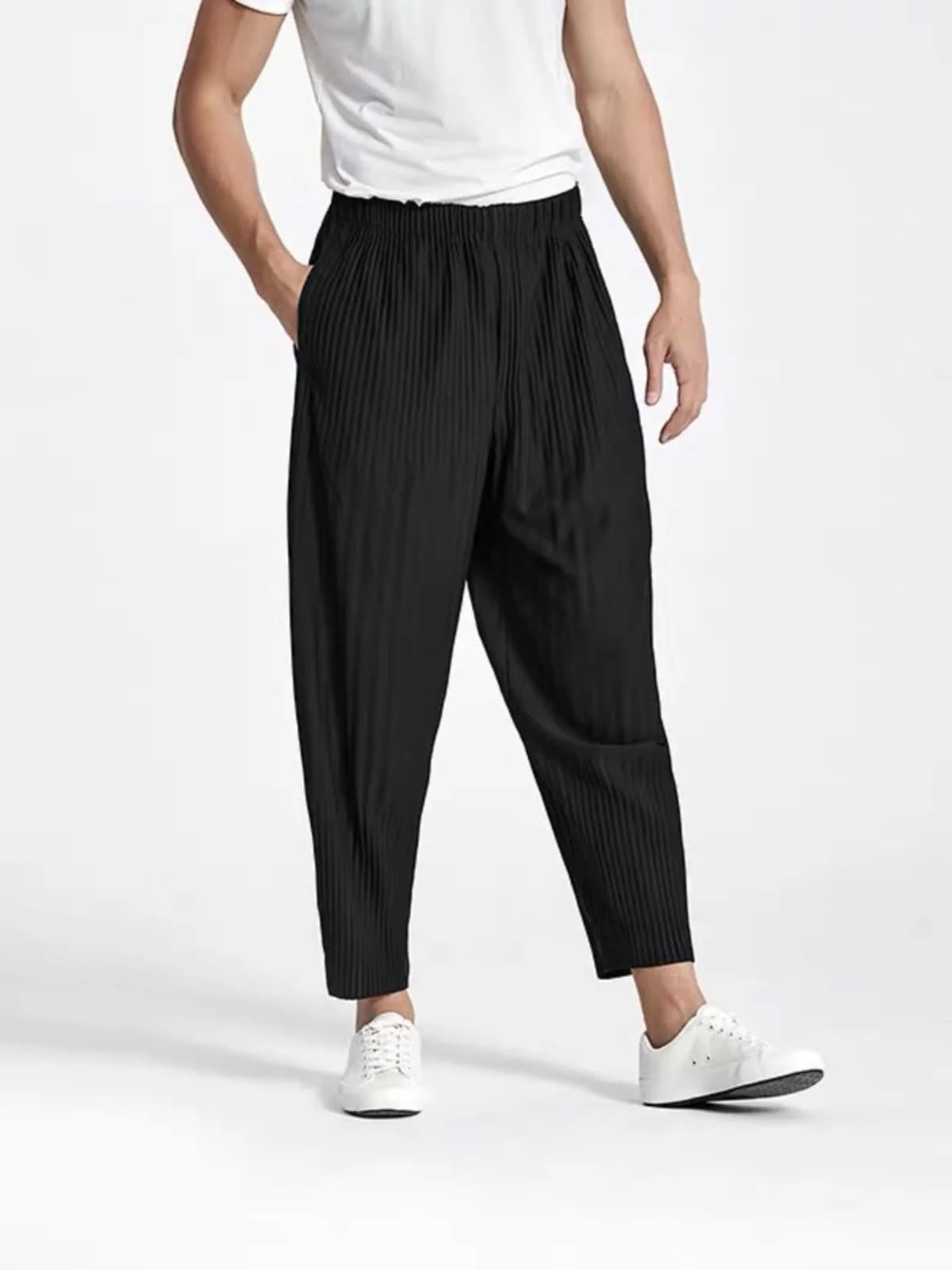 Pantaloni Larghi Estivi in Poliestere, Stile Giapponese, a Pieghe, Casual, Lunghi fino alla Caviglia