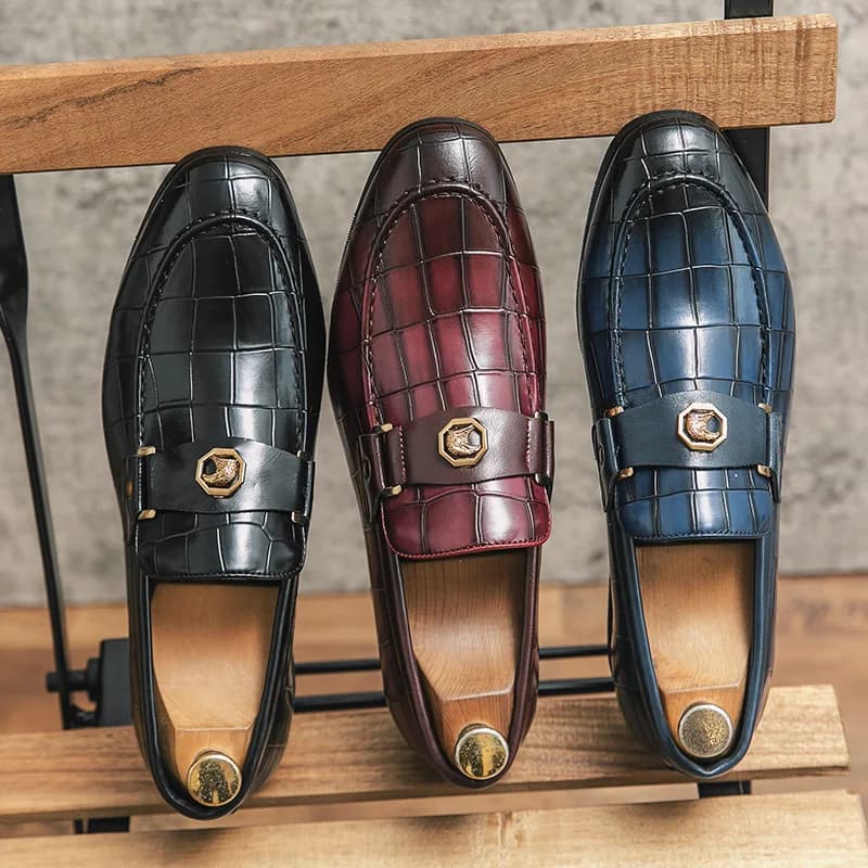 2025 Mocassini britannici di grandi dimensioni da uomo Texture pietra Scarpe da lavoro formali Traspiranti Slip-On Calzature in pelle comfort per ufficio/festa