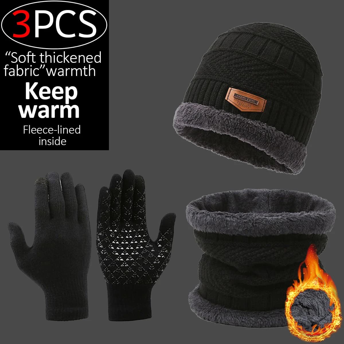 2/4Pcs Sets Winter Warm Velvet Men's Hat Scarf Gloves Set Women Girls Outdoor Riding Cycling Hat Beanies Neck Protection Scarf