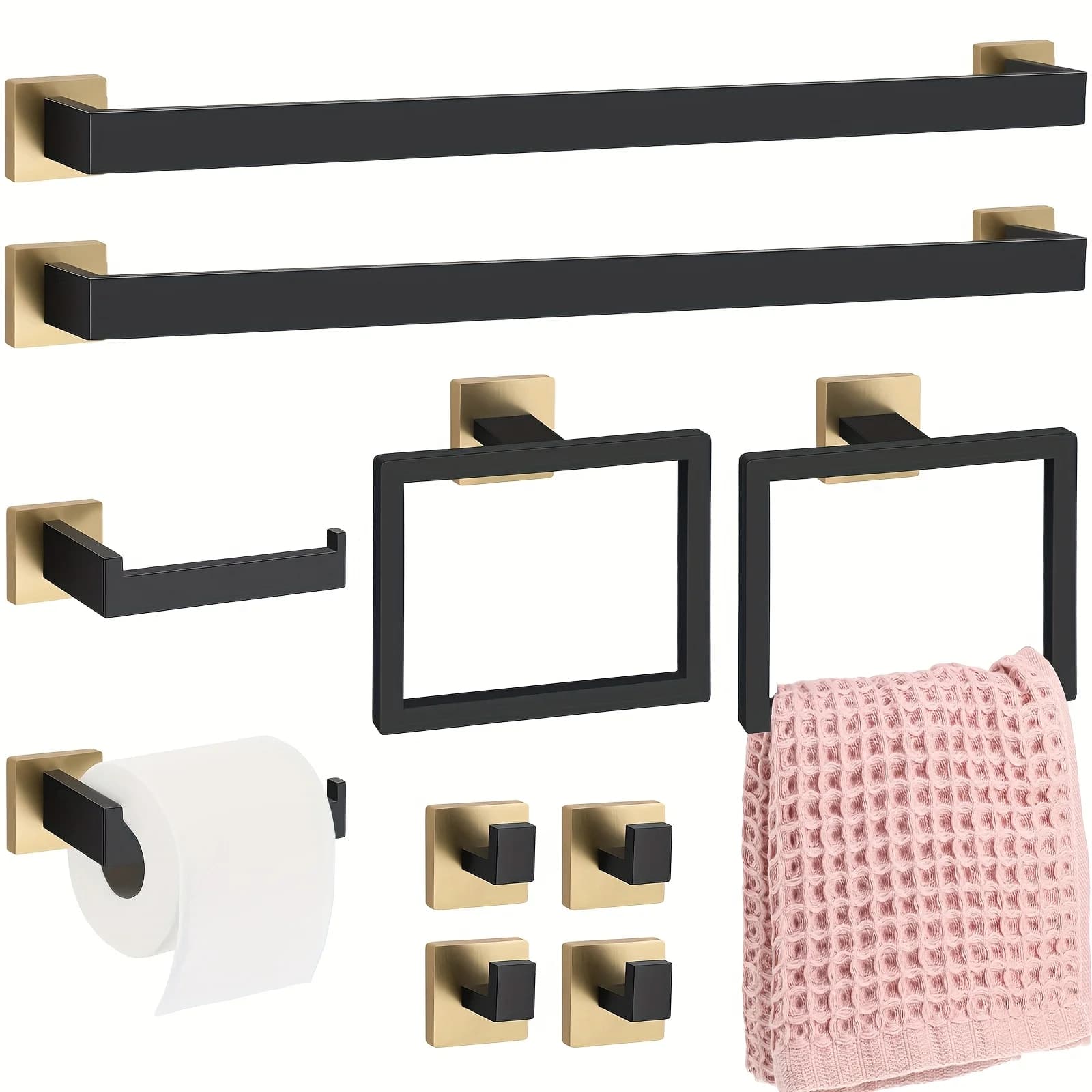 Set di 10 Accessori per Bagno, Kit Portasciugamani da 23,6 Pollici, Set di Accessori per Bagno in Acciaio Inossidabile, Portasciugamani e Anelli