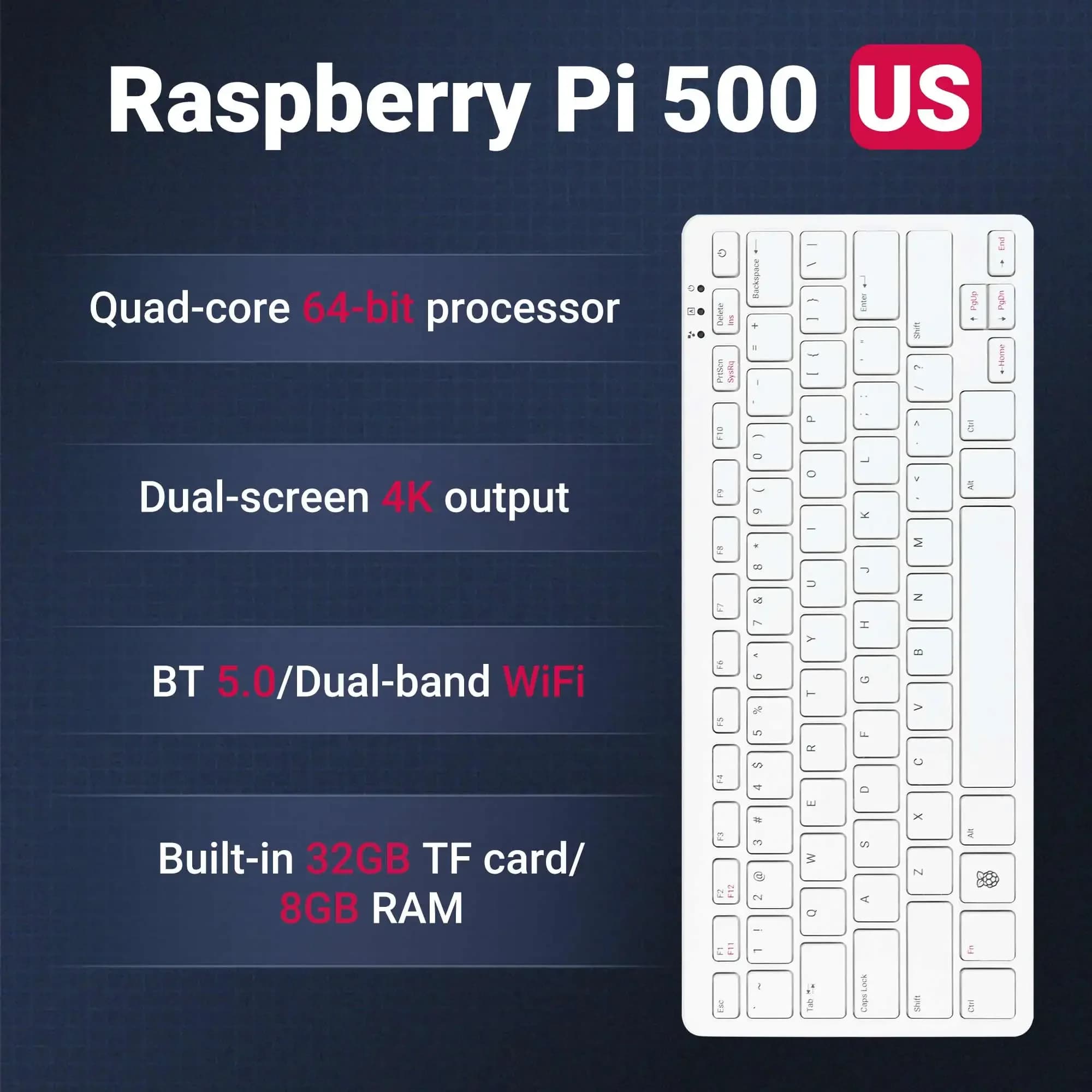 Kit Raspberry Pi 500 Scheda madre tastiera ufficiale Programmazione tutto in uno Potente computer Costruito con processore Quad-core A-rm Scheda TF
