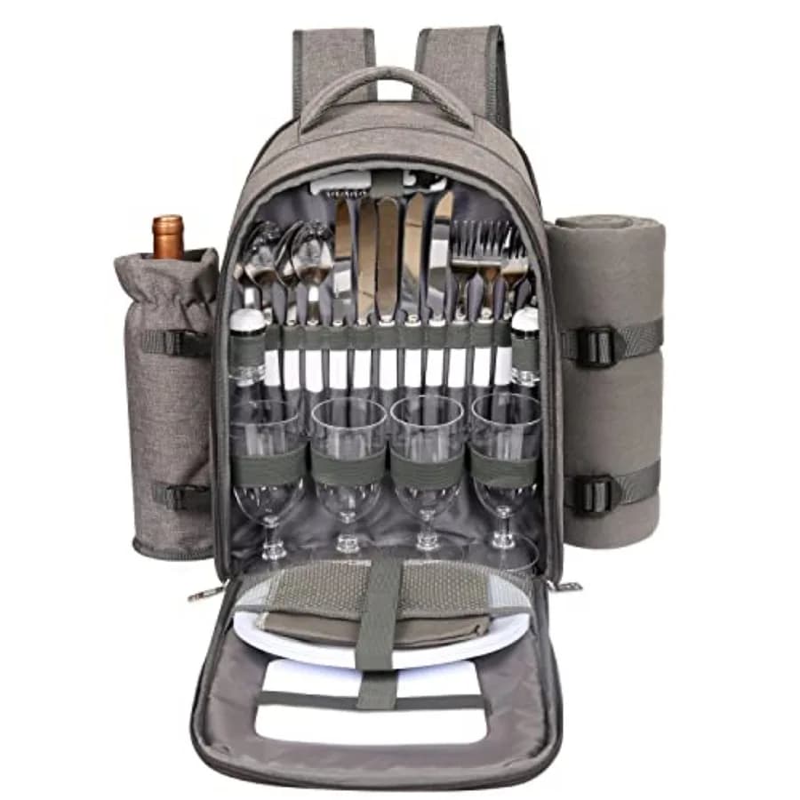 Zaino da Picnic con Coperta, Porta Vino, Scomparto Refrigerante e Set di Posate per Coppie, Idee Regalo per Fidanzamento 3065-G