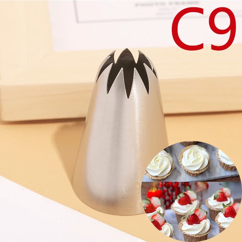 BCMJHWT # C9 Ugello per tubazioni di grandi dimensioni Decorazione per torte in crema Punte per glassa in acciaio inossidabile Strumenti per pasticceria per cupcake 9 denti Stella chiusa