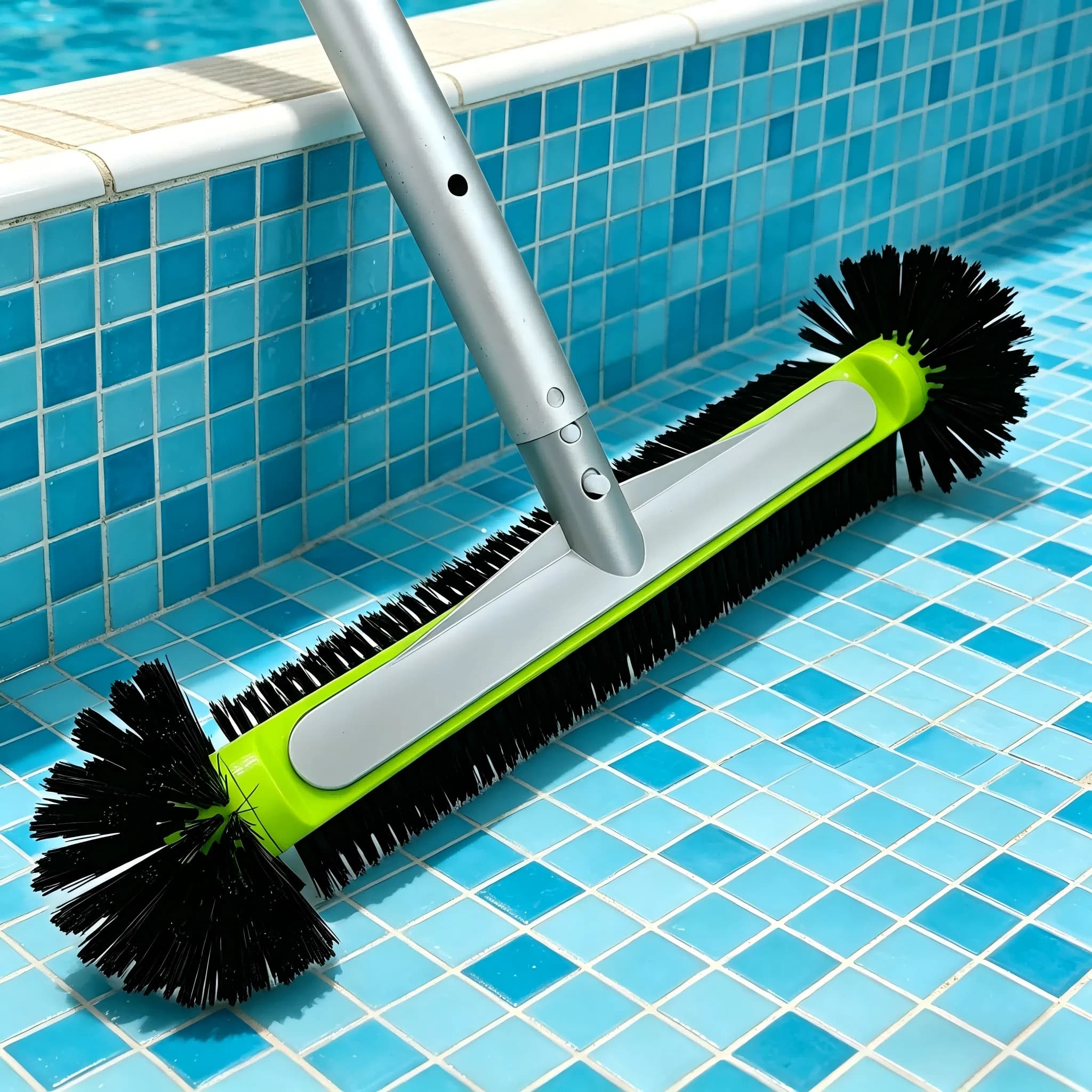 Spazzola per piscina in alluminio da 17,5 pollici con 7 file di setole in nylon per la pulizia di pareti, gradini e angoli della piscina