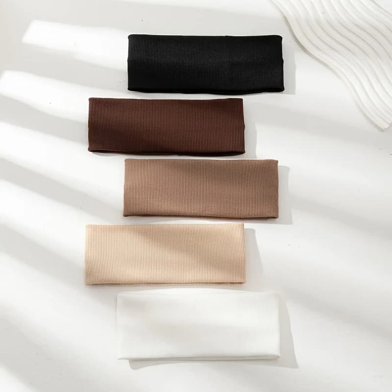 5pcs women's casual headwear Solid Color Wide Elastic Headband, Stretchy Workout Headband, Yoga Sports Band, Women's Headscarf