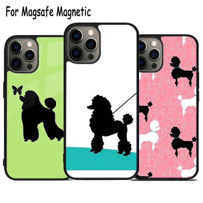 Cover per telefono con ricarica wireless e motivo Poodle Cartoon per iPhone 17 Air 15 16 16e 14 13 11 12 Pro Max Plus, Cover Magnetica Magsafe