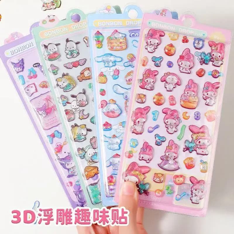 20 Pezzi Adesivi 3D in Rilievo con Personaggi Misti Kuromi, KT, My Melody, Impermeabili, Decorativi e Adorabili, Adesivi Cartoon in Cristallo