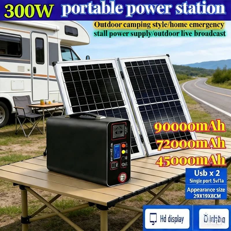 Generatore Solare Portatile 300W 220V, Power Bank 333Wh 90000mAh LiFePo4 per Campeggio e Camper con Pannello Solare