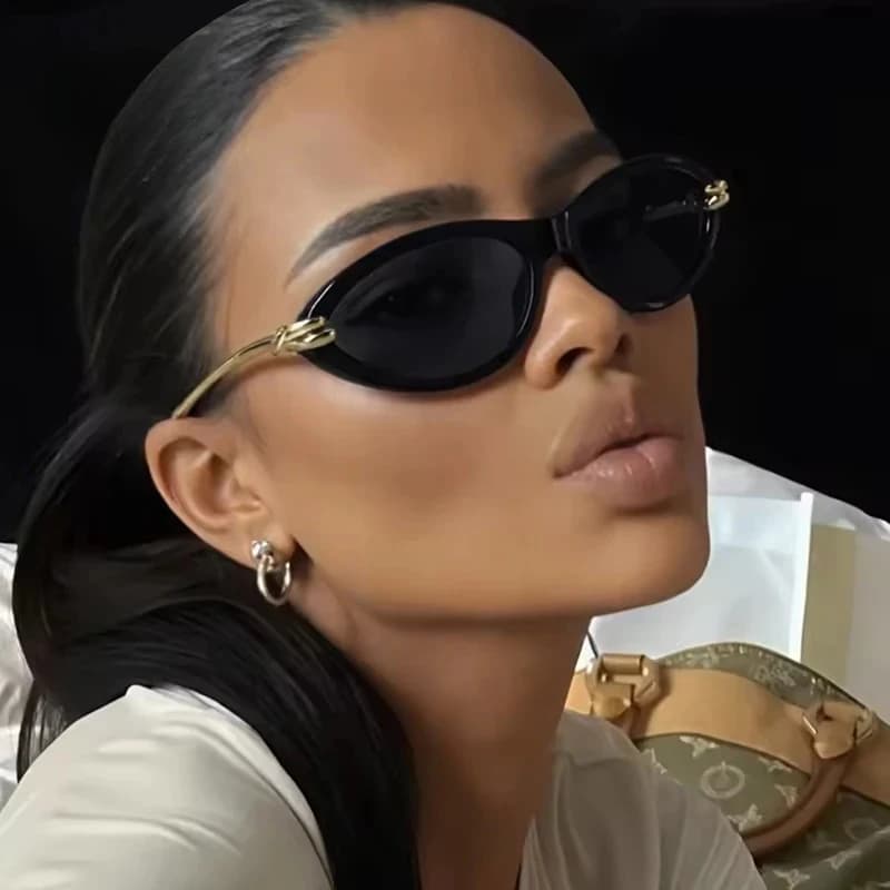 Occhiali da Sole Cat Eye di Lusso alla Moda per Donne, Montatura Ovale UV400 con Decorazioni in Metallo, Occhiali da Vista Classici di Design