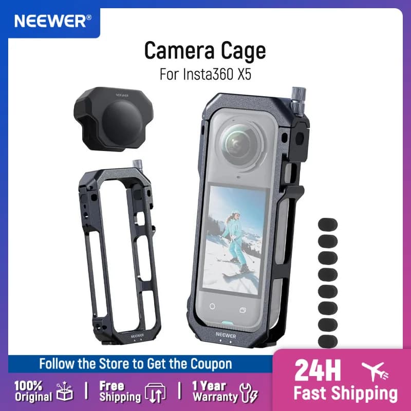 Gabbia per Fotocamera NEEWER per Insta360 X5, Custodia Protettiva in Lega di Alluminio con Sgancio Rapido, Adattatore di Montaggio