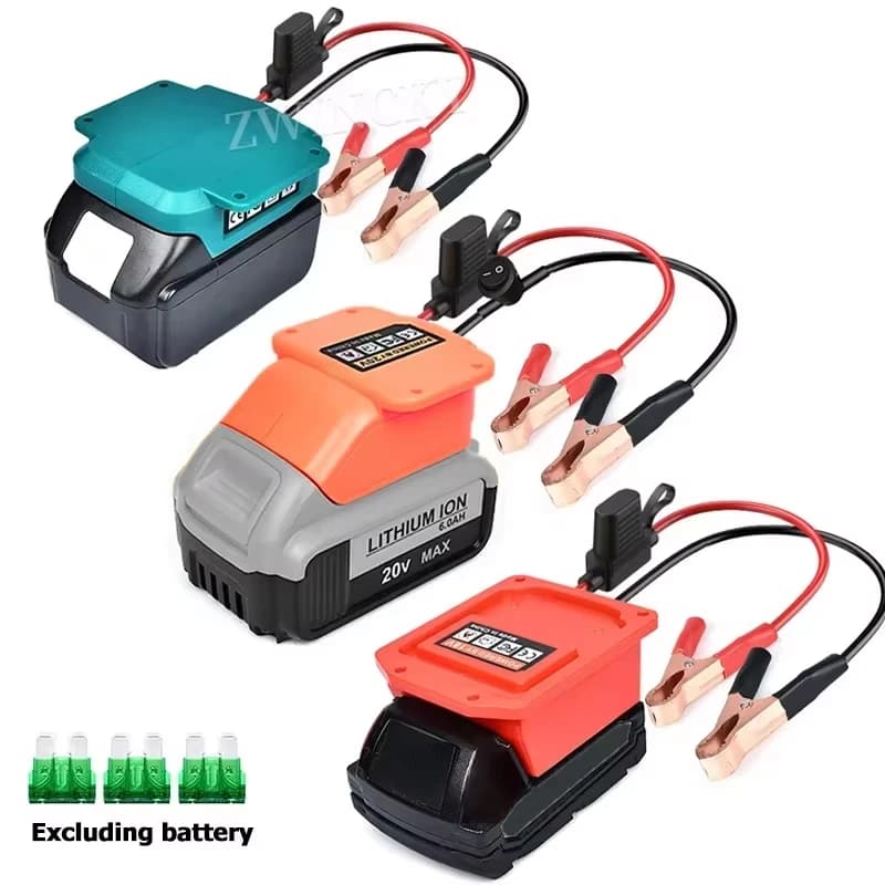 Avviatore di Emergenza per Auto Compatibile con Batterie al Litio 18V Makita/Milwaukee/Dewalt, Convertitore Fai-da-Te con Clip a Coccodrillo