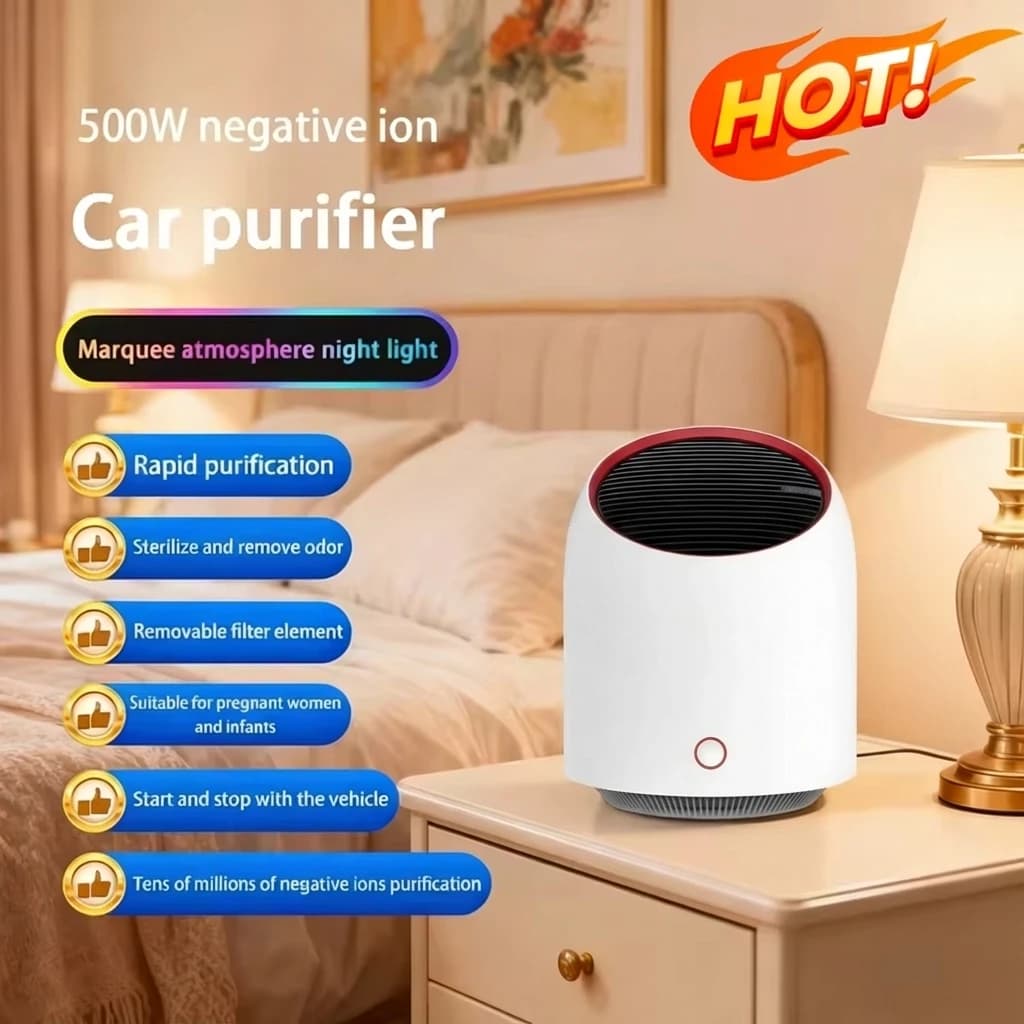 Mini purificatore d'aria con filtro a carbone attivo, rimuovi fumo, ionizzatore e sterilizzatore per auto e casa