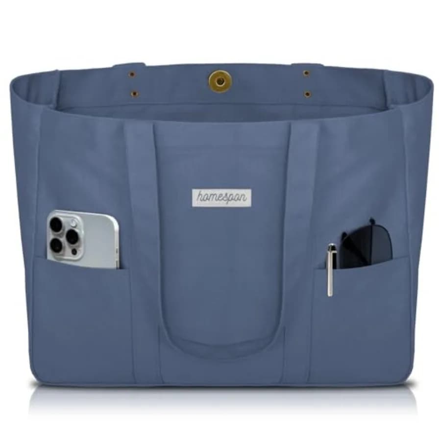 HOMESPON Borsa Tote Grande in Tela per Donne, Borsa Multifunzione con Tasche e Scomparto per Laptop