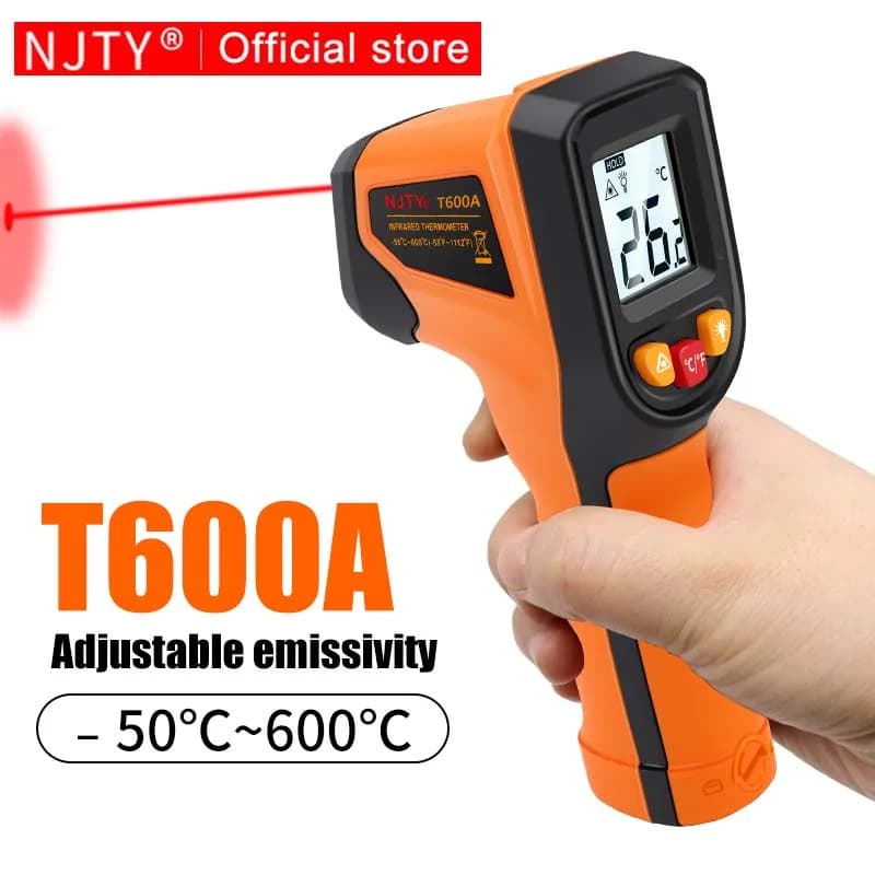 NJTY Termometro a infrarossi Pistola per temperatura portatile Tester di calore laser senza contatto -50-600 ° C per uso industriale di automobili domestiche