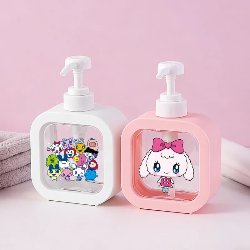 300ml Tamagotchi Transparent Soap Dispensers Cute Refillable Portable Empty Bottle Kawaii Shower Gel Detergent Dispensing Bottle