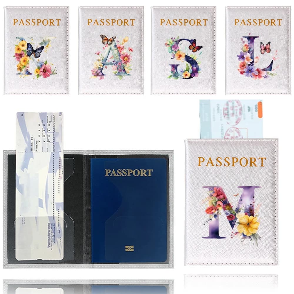 Custodia per Passaporto Unisex, Porta Passaporto da Viaggio, Cover Protettiva per Passaporto, Serie Farfalla Lettera