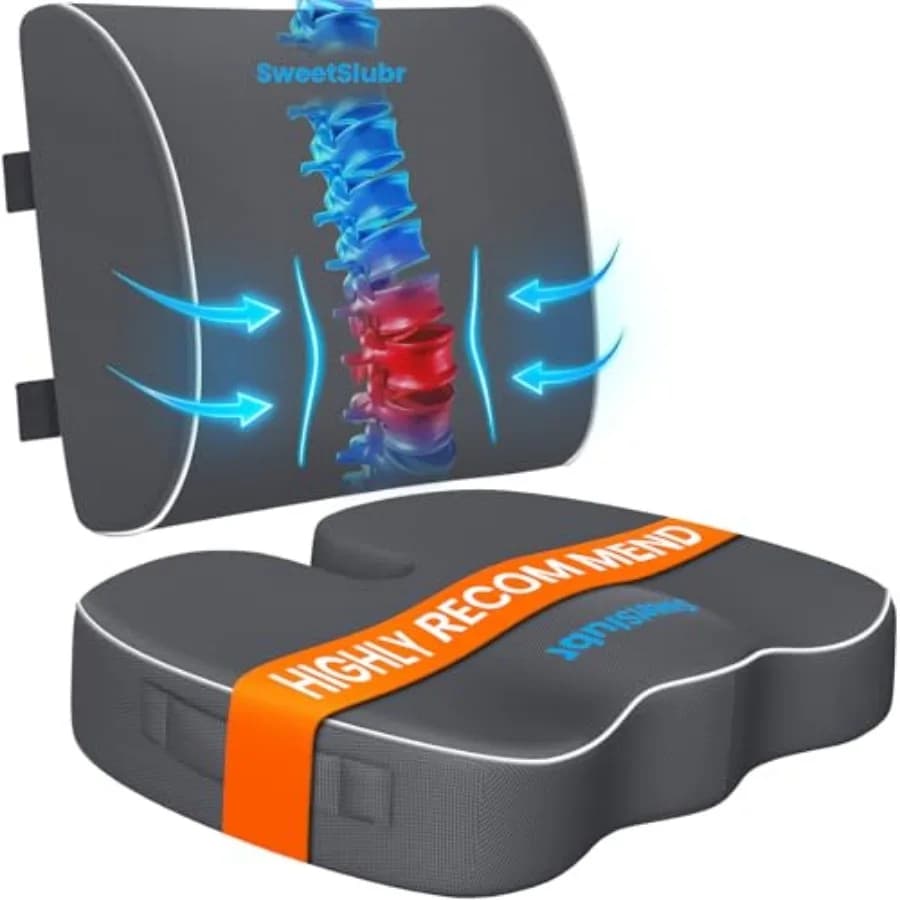 Cuscino per Sedia con Supporto Lombare e Cinghia Regolabile - Cuscini per Sedia per Alleviare il Dolore Sciatico - con Rivestimento Lavabile in Memory Foam