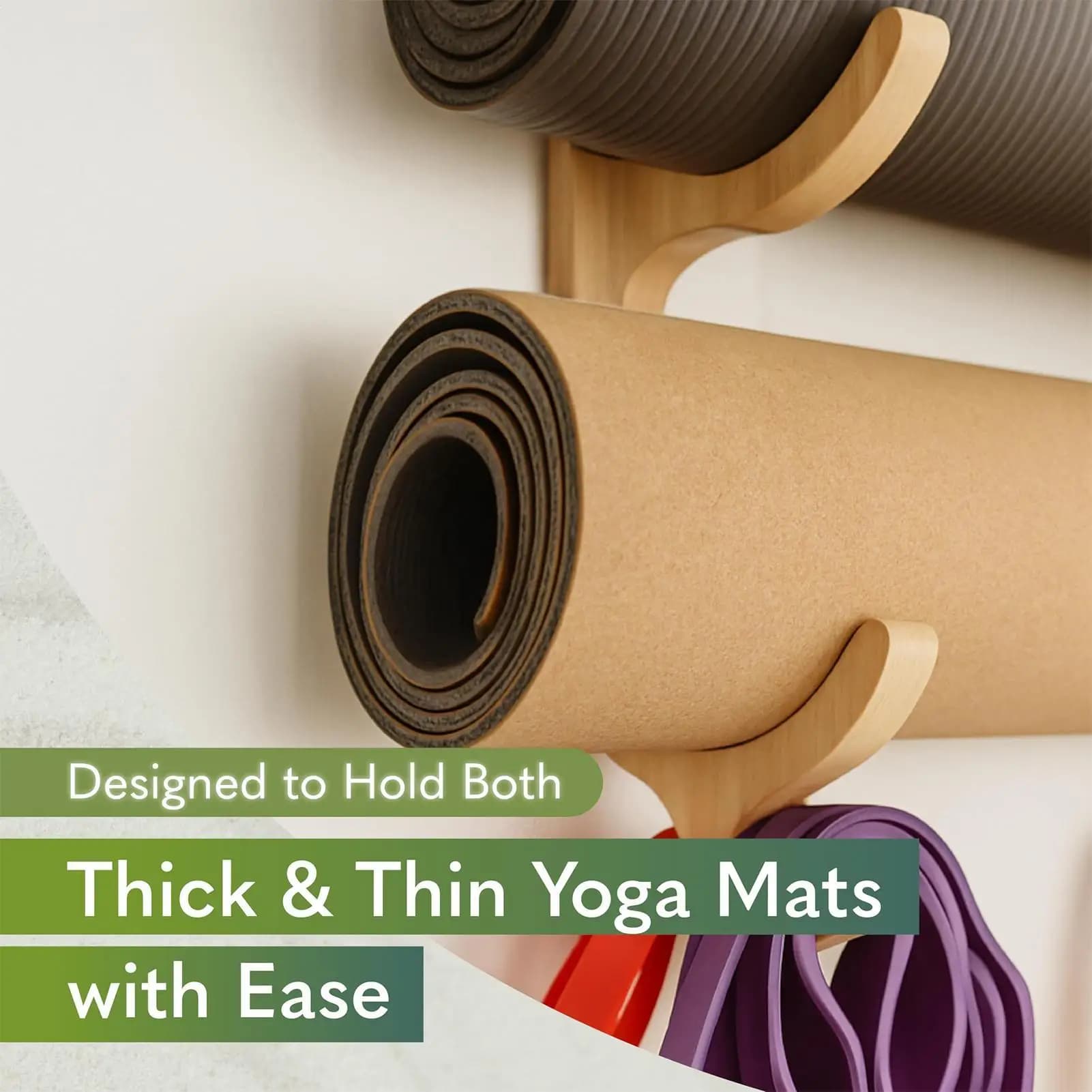 Support for multifunctional wooden wall yoga mat with 4 hooks yoga mat wall support for fitness circle resistance band, jump ropes, gym