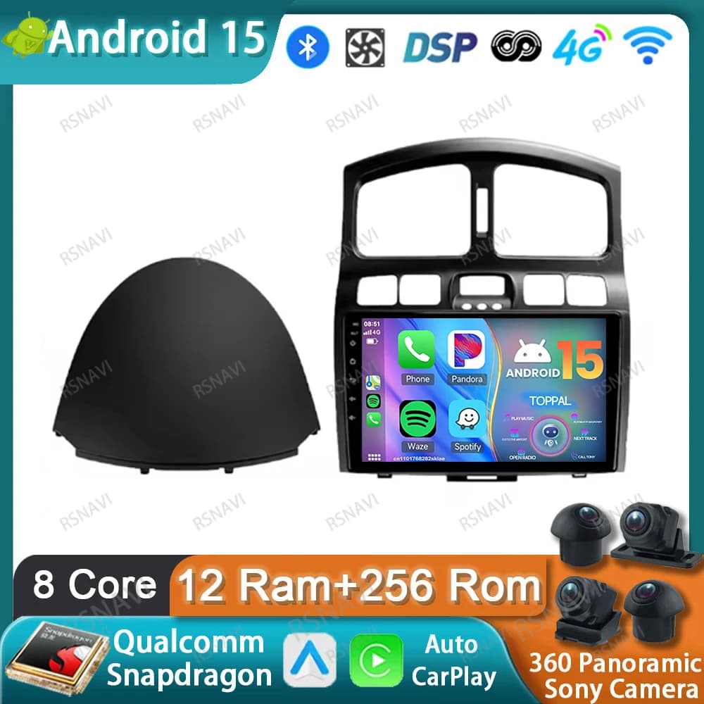 Autoradio Android 15 Per Hyundai Classic Santa Fe 2000 2001 2002 2003 2004 Qualcomm Stereo AI Voce Autoradio QLED WIFI + 4G RDS