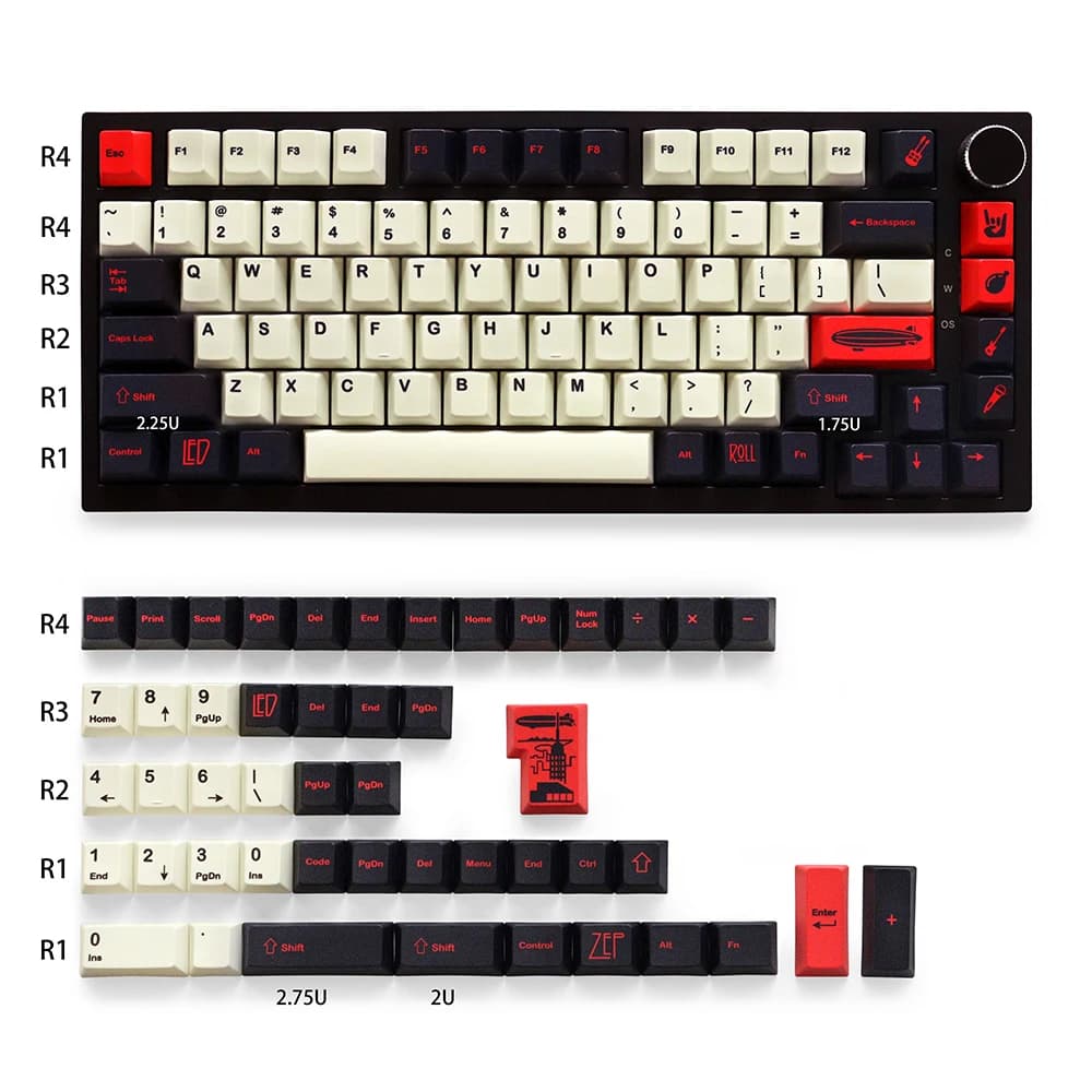 GMK CYL Led Zep Cherry Profilo Copritasti PBT 130 Tasti Cinque Lati Dye-Sub Copritasti per 61/64/87/104/108 Mx Switch Tastiera Meccanica