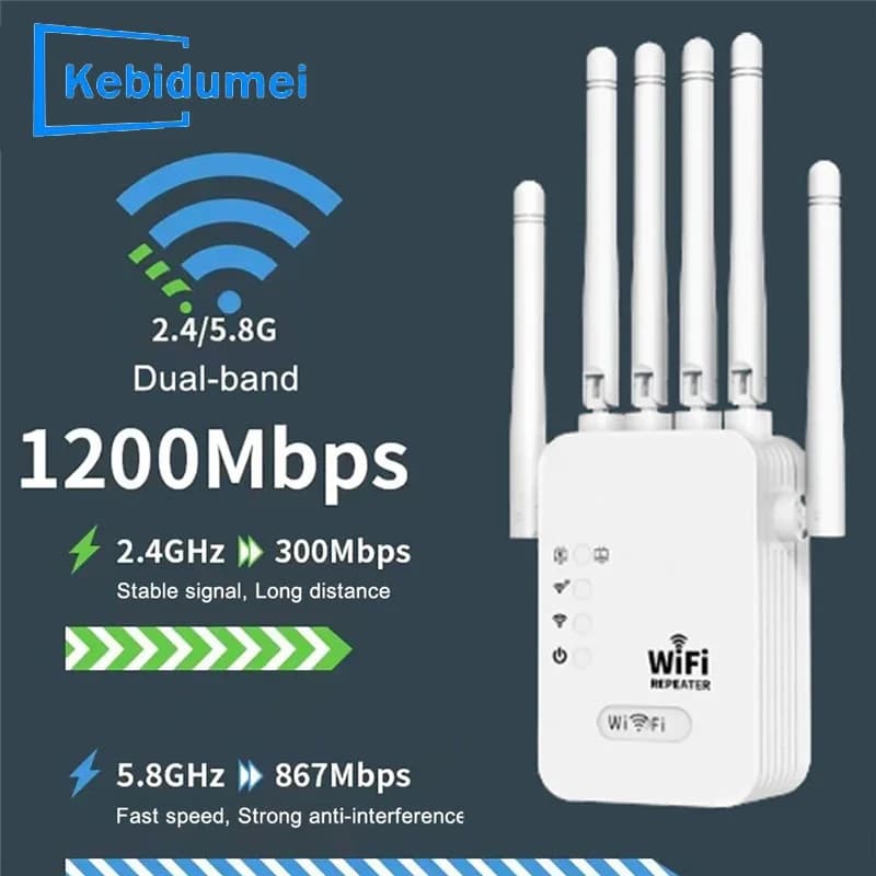1200Mbps 2.4G 5GWiFi Dual Band Ripetitore Wireless Gamma di segnale Extender Wi-Fi Amplificatore Router Amplificatore di segnale a lungo raggio per la casa