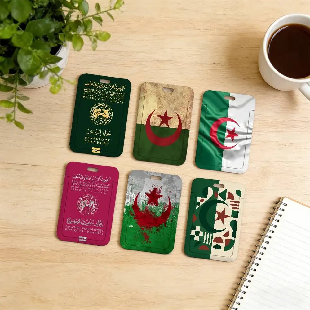 Porta Passaporto con Bandiera Algerina, Custodia per Carte, Porta Tessere Studenti, Porta Badge con Cordino