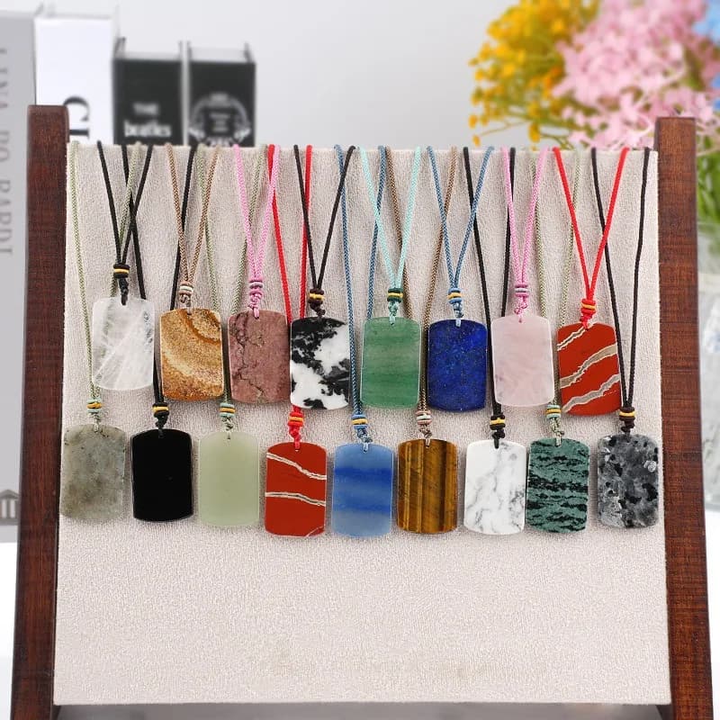 10 Pezzi Ciondolo Rettangolare in Pietra Naturale Senza Problemi per Pace e Sicurezza, Charm Rettangolare per Collana, Accessorio Gioiello
