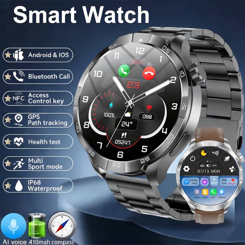 NEW GPS Smartwatch NFC 2026 for Men, AMOLED 360*360 Screen, Cardiofrequencymeter, Bluetooth Calls, Fitness Sports, Waterproof IP68