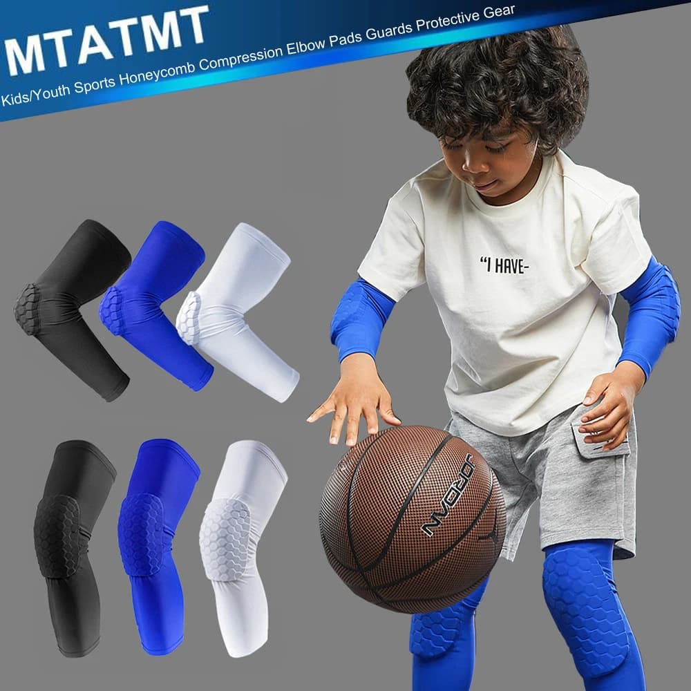 MTATMT 1 pezzo di gomitiere sportive per bambini, maniche di compressione per ginocchio a nido d'ape per basket, calcio, pallavolo, ciclismo