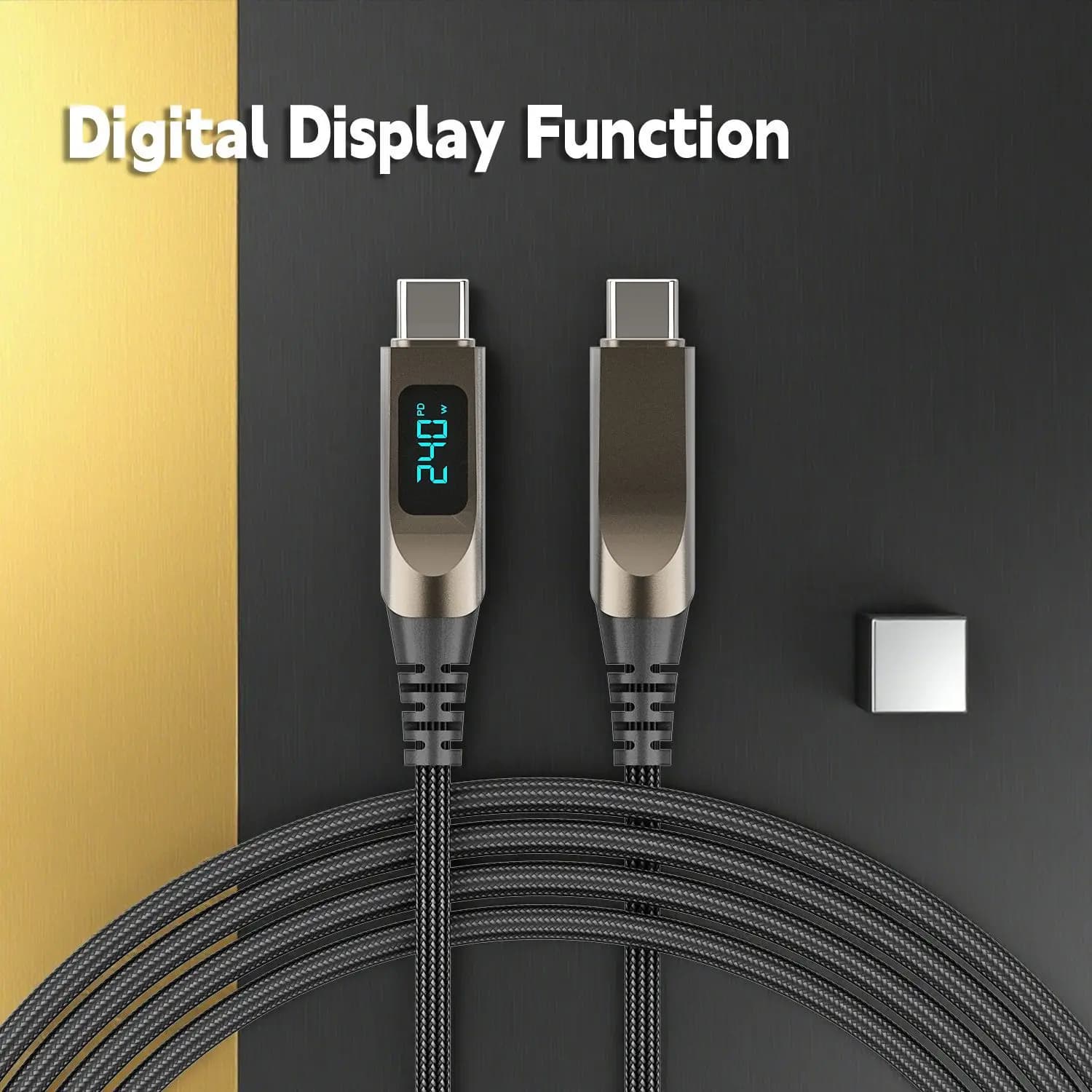 Cavo caricabatterie intrecciato da USB C a tipo C da 240 W, cavo di ricarica rapido con display a LED per iPhone 17/16/15, Samsung Galaxy S25/S24/S23