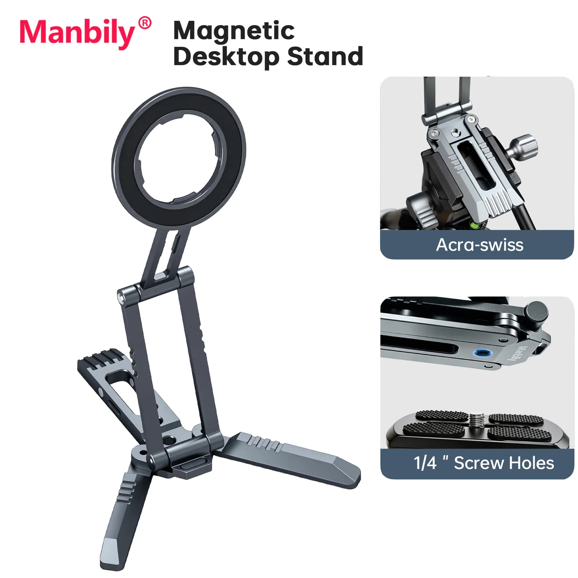 Manbily Aluminum Portable Fold Magnetic Phone Tripod Stand Mini Desktop Holder for for Smartphone Video Selfie holder