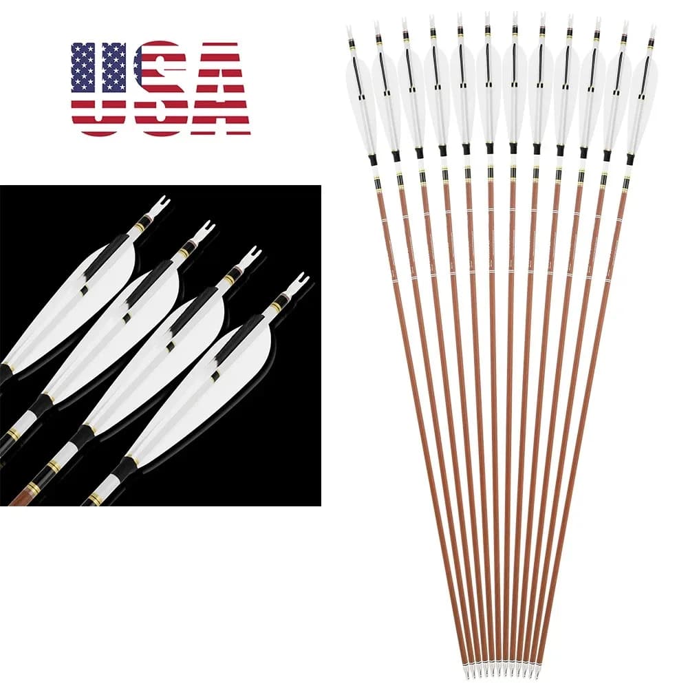 Pure Carbon Hunting Arrows 31 Inch 12 Count with 5" Real Feather Fletching Variable SP340 to SP600 Spine Sizes Complete Arrow Shaft Set for Backyard Target Shooting & Field Archery Sports