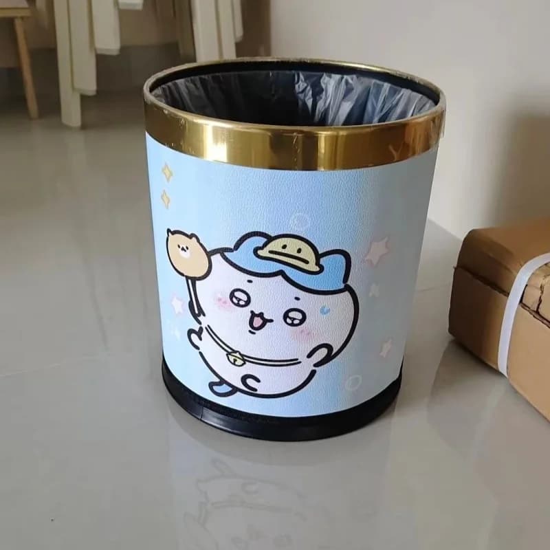 New Chiikawa Cartoon Trash Can, Vintage Style Large Capacity High Look Waste Bin for Living Room Bedroom Household Use