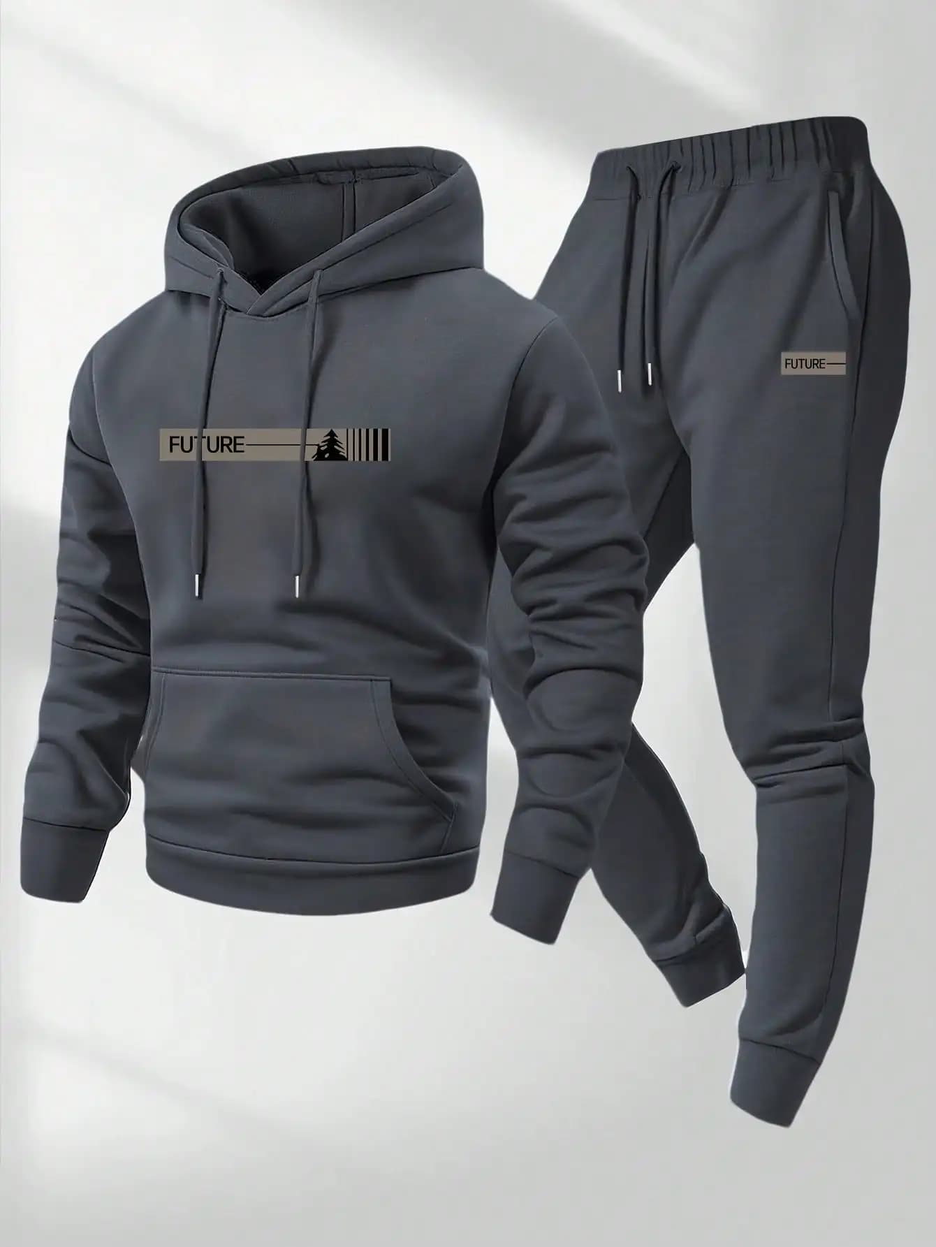 Set Jogging Hoodie and Pants for Men, Winter Autumn Sportwear with Graphic Printing